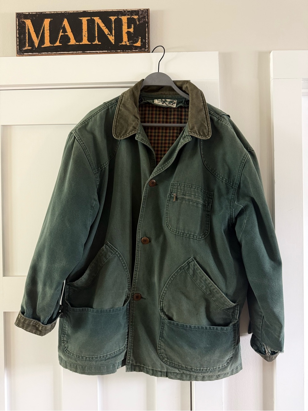 Men's vintage LL Bean field coat with removable plaid liner corduroy collar